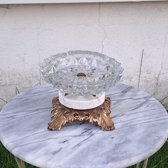 Vintage Ashtray Stand Marble & Brass - Picture 3 of 11